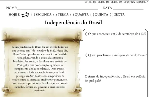 atividade independência do brasil